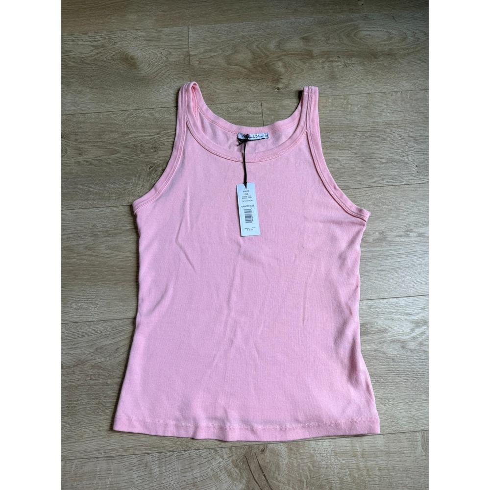 NWT Michael Stars cassie thin binded tank top 1x1 cotton pink grapefruit sz OS